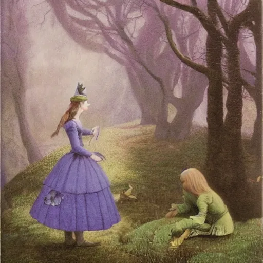 Image similar to Alice in Wonderland, painted by Caspar David Friedrich, oil painting