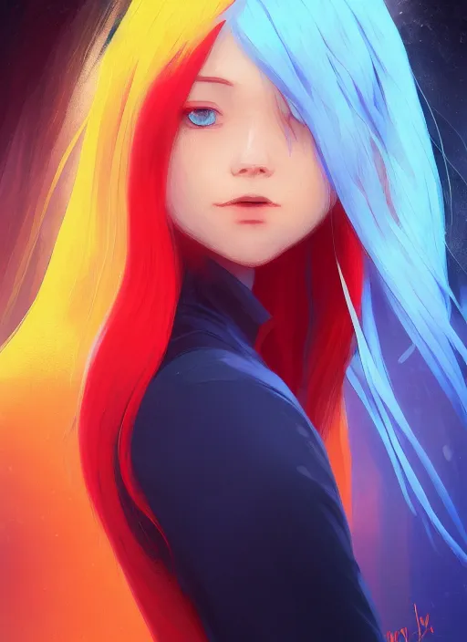 Image similar to red water swirling around rimuru tempest crying, enveloped in ghosts, sky blue straight hair, bangs, with amber eyes, black jacket, high collar, ultra fine detaile, dark theme, digital painting, psychedelic, cinematic, wlop, pixiv, ilya kuvshinov, ross tran