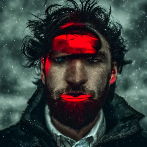 Image similar to a man with red glowing eyes