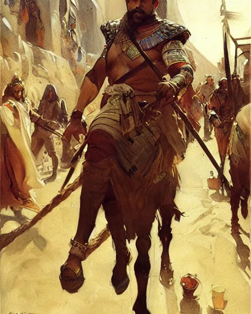 Prompt: fantasy concept art by anders zorn depicting colin farrell as an ancient egyptian rogue walking through a busy medieval outdoor bazaar