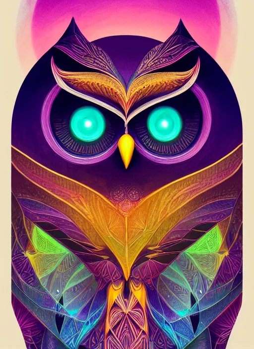 Image similar to symmetry!! product render poster vivid colors divine proportion owl, divine, glowing fog intricate, elegant, highly detailed, digital painting, artstation, concept art, smooth, sharp focus, illustration,