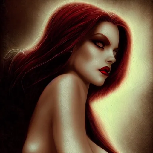 Prompt: jessica rabbit by luis royo ans wlop and artgerm, femme fatale, beautiful, dark, mysterious, detailed flawless face, dramatic darkroom lighting high exposure, head and shoulders 8 0 mm camera