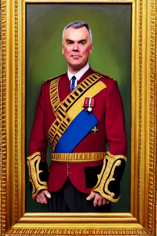 Image similar to huw edwards, portrait, royal regalia, historical, oil painting, photorealistic