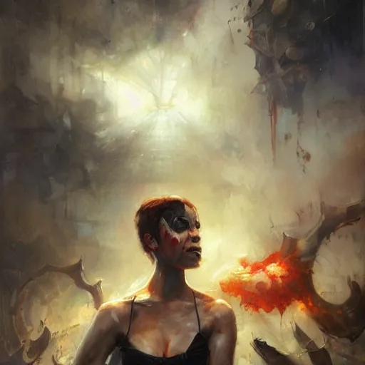 Prompt: homelander, paint by Raymond Swanland