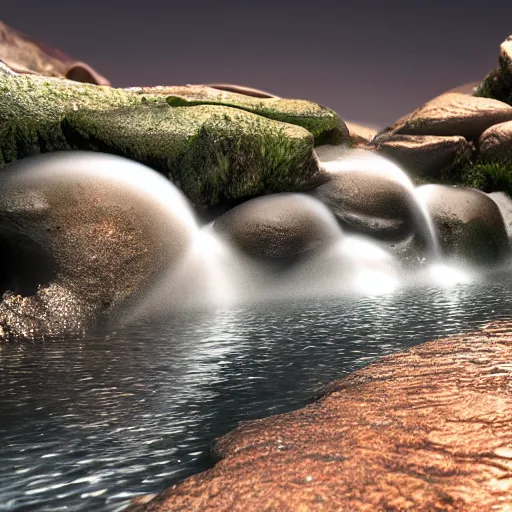 Prompt: water splashing over rocks, volumetric lighting, cinematic, detailed, raytracing, 4K ultra, award winning