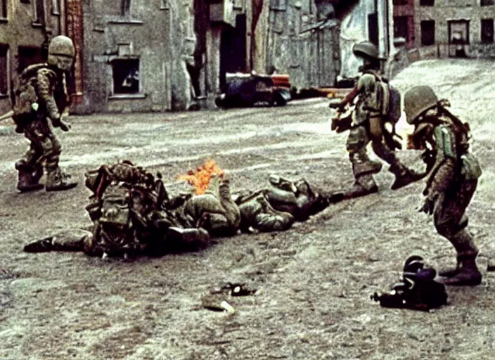 Image similar to landing scene from muppet!! save private ryan