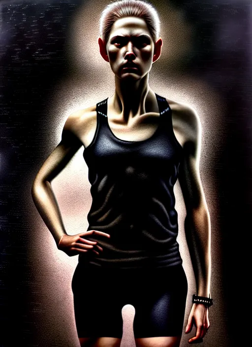 Prompt: a beautiful woman in running clothes surrounded by black roses, by Casey Baugh, Steve Caldwell, Gottfried Helnwein, digital render, hyperrealism, 8k resolution, masterpiece work.