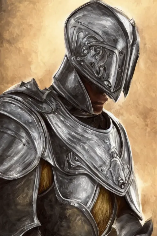 Image similar to a blonde male teenager wearing a silver plate armor, digital painting, digital art, oil painting, masterpiece, realistic and detailed face, profile picture, realistic, highly detailed, high quality, symmetrical, low contrast, trending on deviantart, soft colors, soft lighting, face portrait, beautiful, elegant, anatomically correct, castle in the background, bokeh, dof