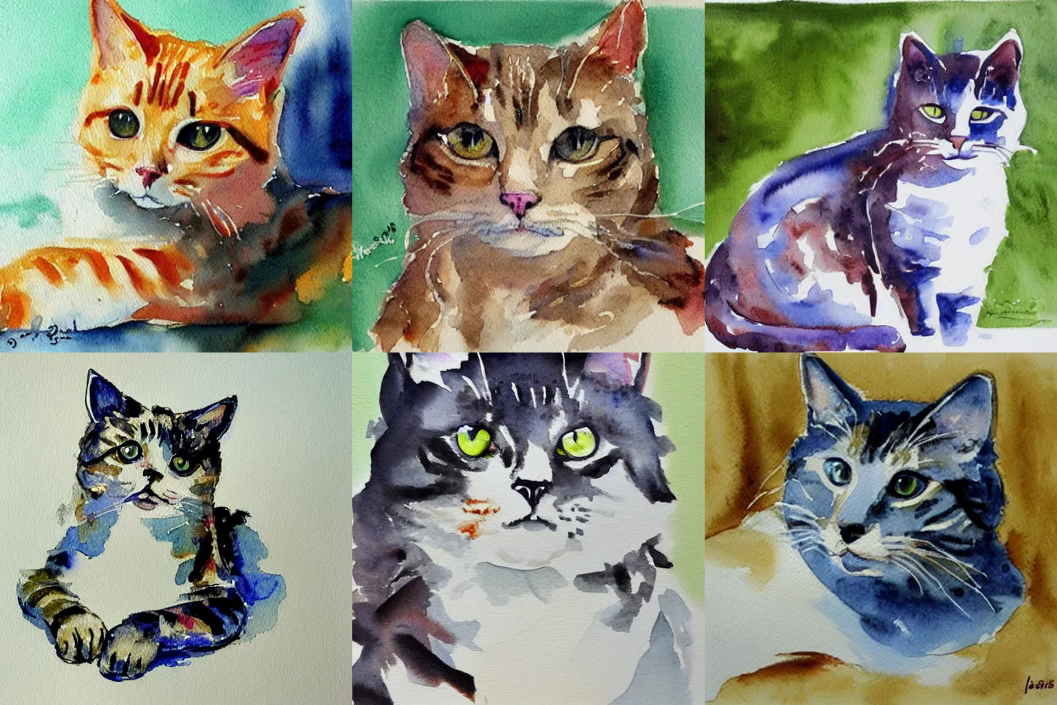 Prompt: watercolor of a cat by jean haines