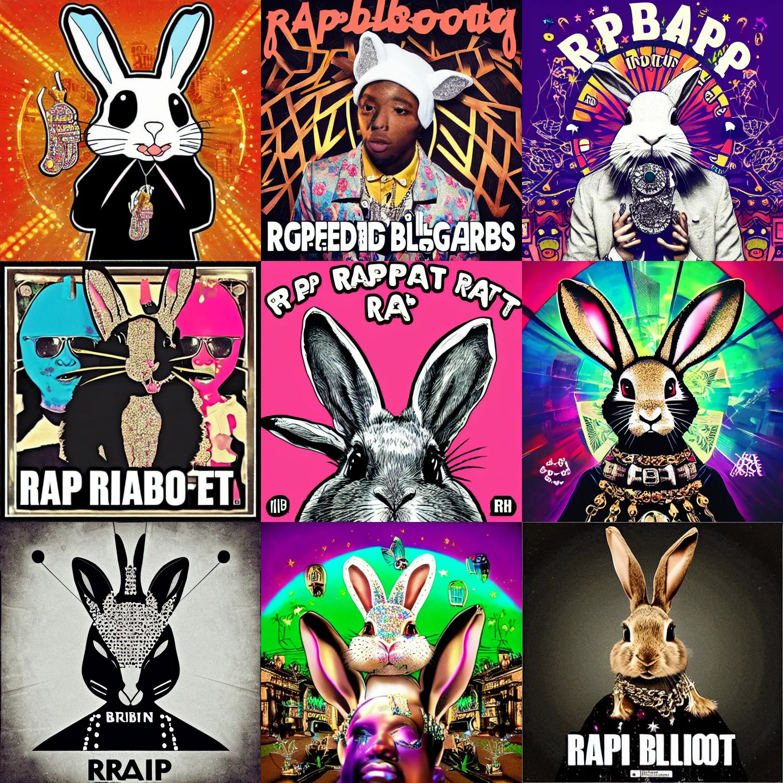 Prompt: rap album cover featuring blinged out rabbit