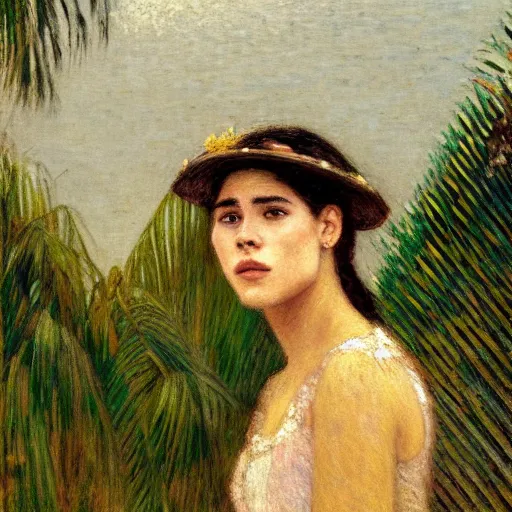 Prompt: a ultradetailed beautiful painting of a girl at night on the amazonas palace by jules bastien - lepage, hans belmer, frank weston and gustave baumann, trending on artstation, mediterranean, palm trees, light sparkles, sharp focus, soft light, 8 k 4 k