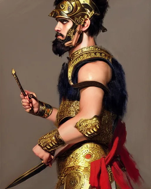 Image similar to portrait of an ancient greek character in intricate ornate armor, by ilya kuvshinov, by thomas lawrence, by bayard wu, trending on artstation, masterpiece