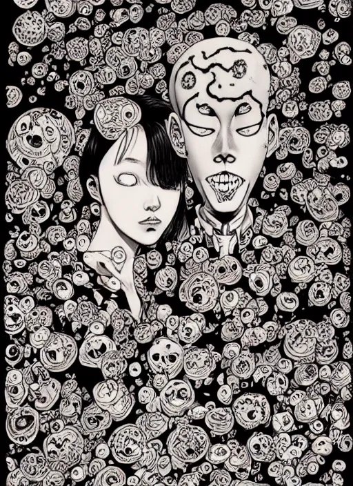 Prompt: junji ito and james jean artwork