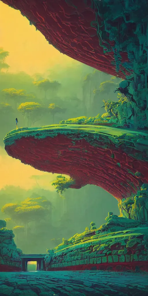 Image similar to the green torii gate!!! a highly detailed cinematic oil painting by roger dean and alena aenami, dynamic lighting