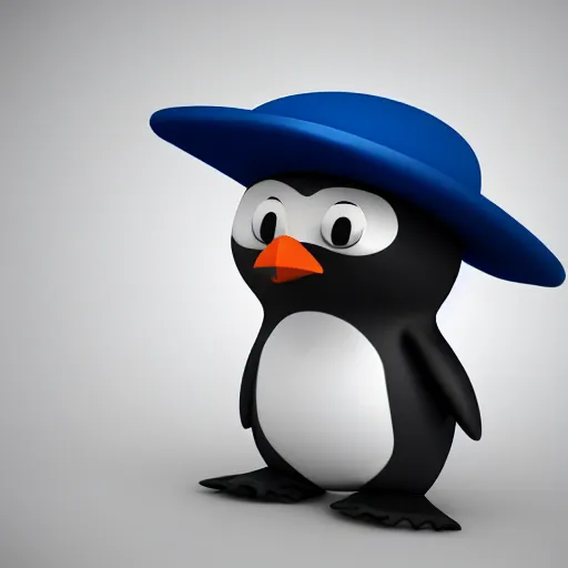 Prompt: Beautiful 3d tender of a angry blue pingüin with a hat Made strawberry dramatic lighting