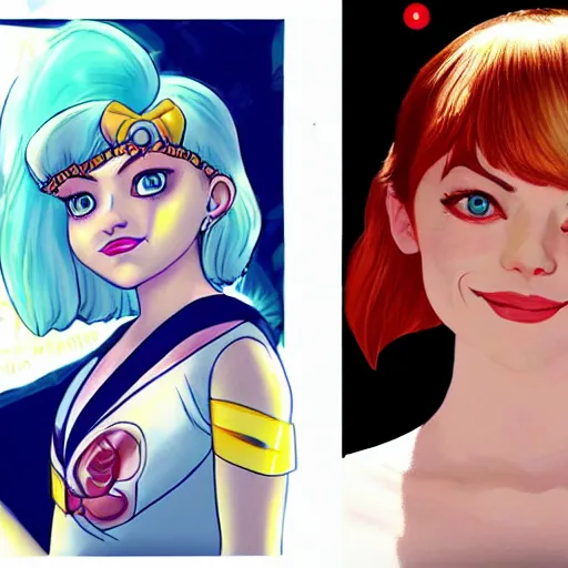 Image similar to emma stone in the style of sailor moon