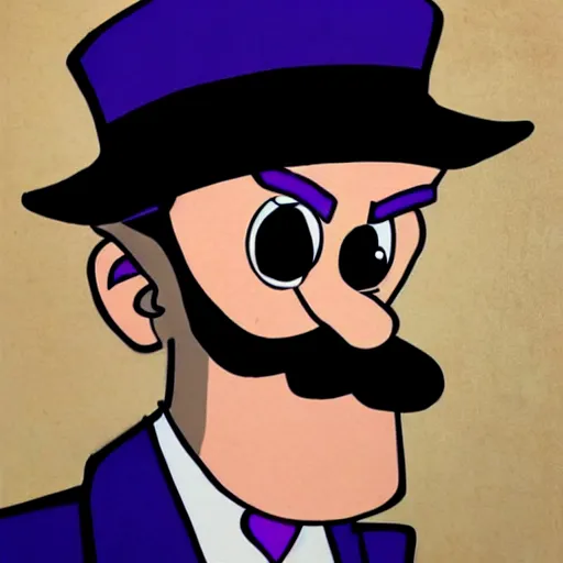 Image similar to waluigi as a mobster, tudor style portrait, highly detailed,