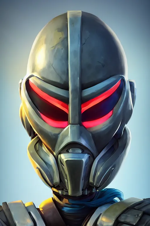 Image similar to epic mask helmet robot ninja portrait stylized as fornite style game design fanart by concept artist gervasio canda, behance hd by jesper ejsing, by rhads, makoto shinkai and lois van baarle, ilya kuvshinov, rossdraws global illumination radiating a glowing aura global illumination ray tracing hdr render in unreal engine 5