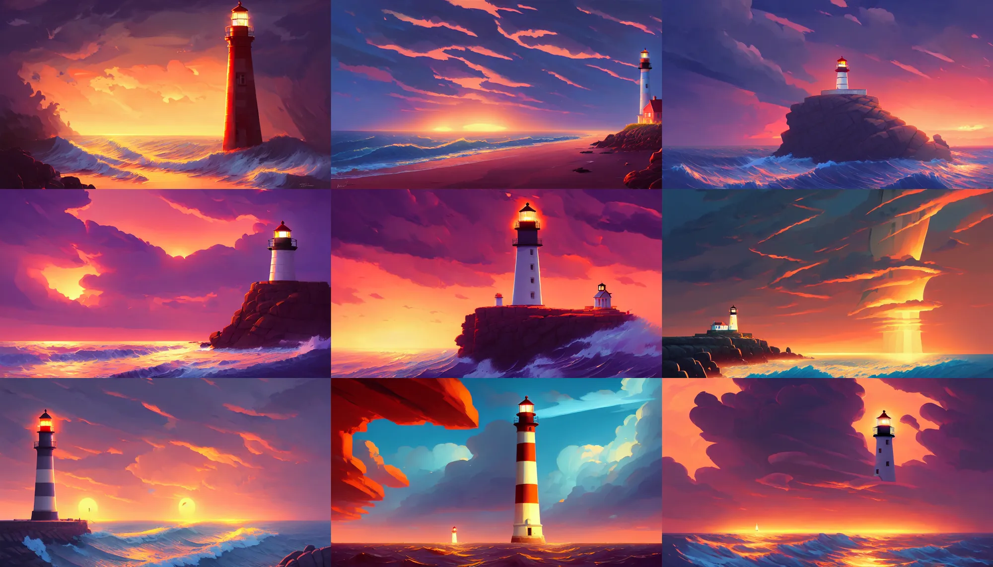 Prompt: lighthouse during a storm at sunset, behance hd by jesper ejsing, by rhads, makoto shinkai and lois van baarle, ilya kuvshinov, rossdraws global illumination