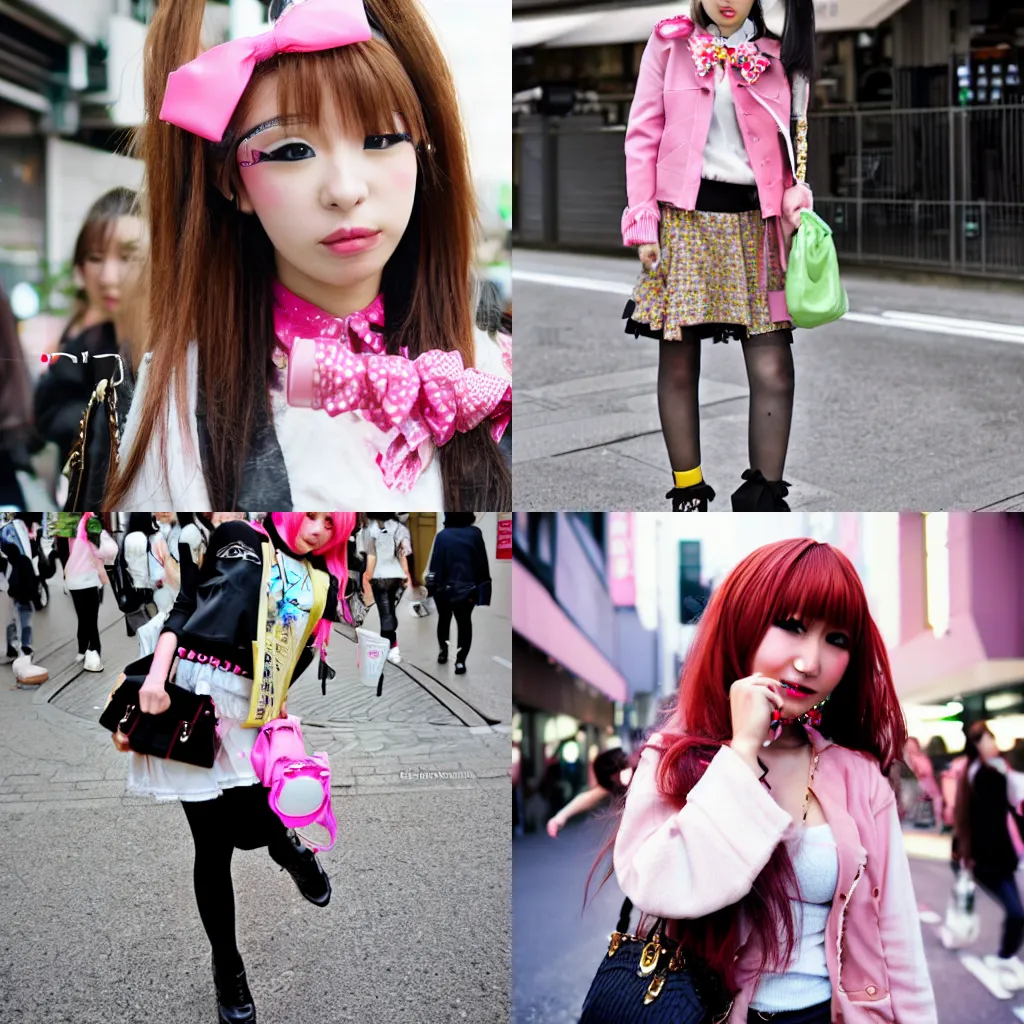 Prompt: girl in gyaru, fashion street photography, sweet gyaru girl, tokyo street fashion