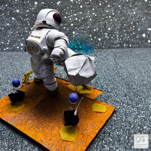 Image similar to a space admiral towing an asteroid, space backdrop, everything made of papier - mache canon 5 d 5 0 mm lens, diorama,