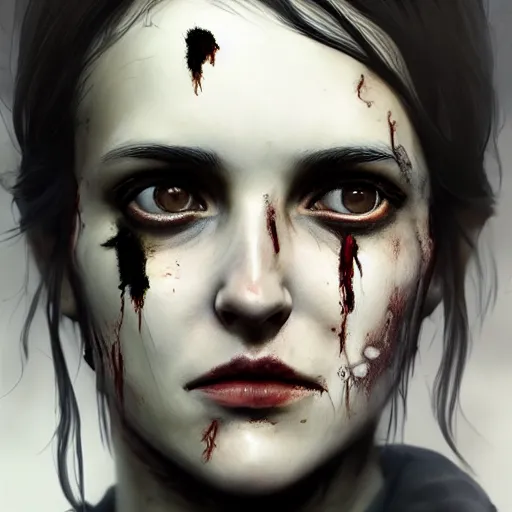 Image similar to portrait of young winona ryder as a zombie with cuts on face, 7 days to die zombie, fine art, award winning, intricate, elegant, sharp focus, cinematic lighting, highly detailed, digital painting, 8 k concept art, art by guweiz and z. w. gu, masterpiece, trending on artstation, 8 k