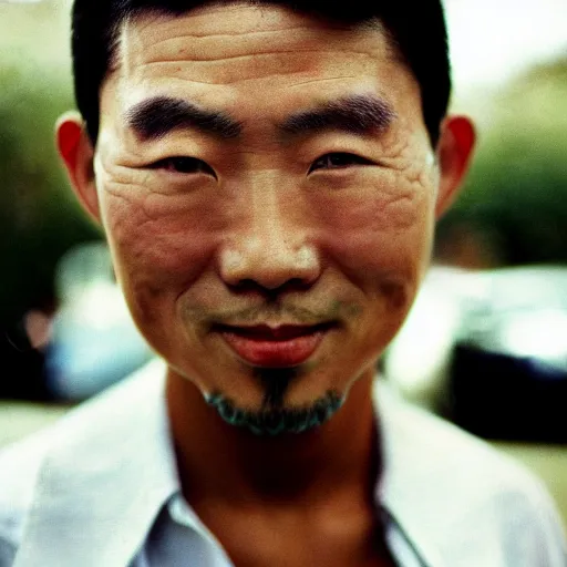 Prompt: A portrait of an A Japanese man with a black power hairstyle, photo made by Slim Aarons, award winning, closeup