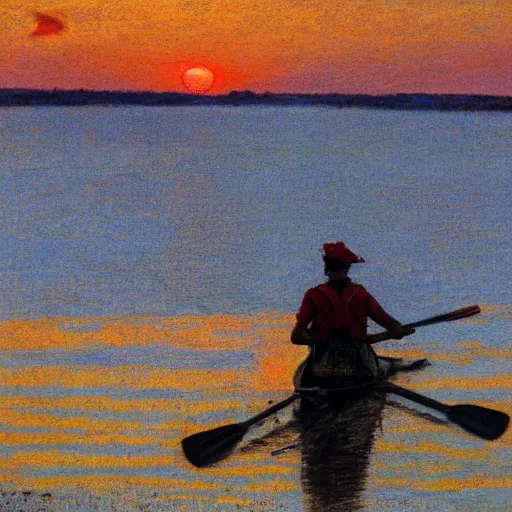 Image similar to a rower in a sunset, by carl larsson, highly detailed, 4 k,