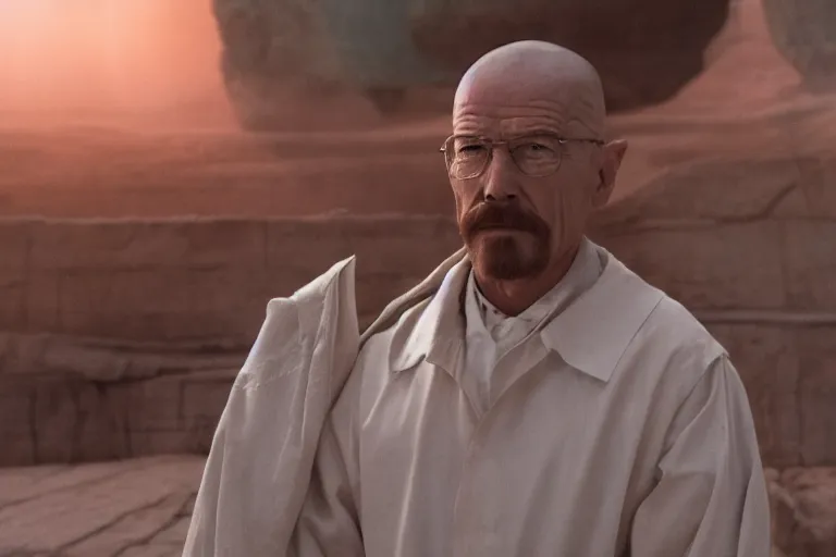 Image similar to cinematic still of Walter White in Aladdin (1992), XF IQ4, f/1.4, ISO 200, 1/160s, 8K, RAW, dramatic lighting, symmetrical balance, in-frame