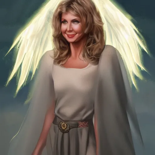 Prompt: Olivia Newton John as an angel, artstation.