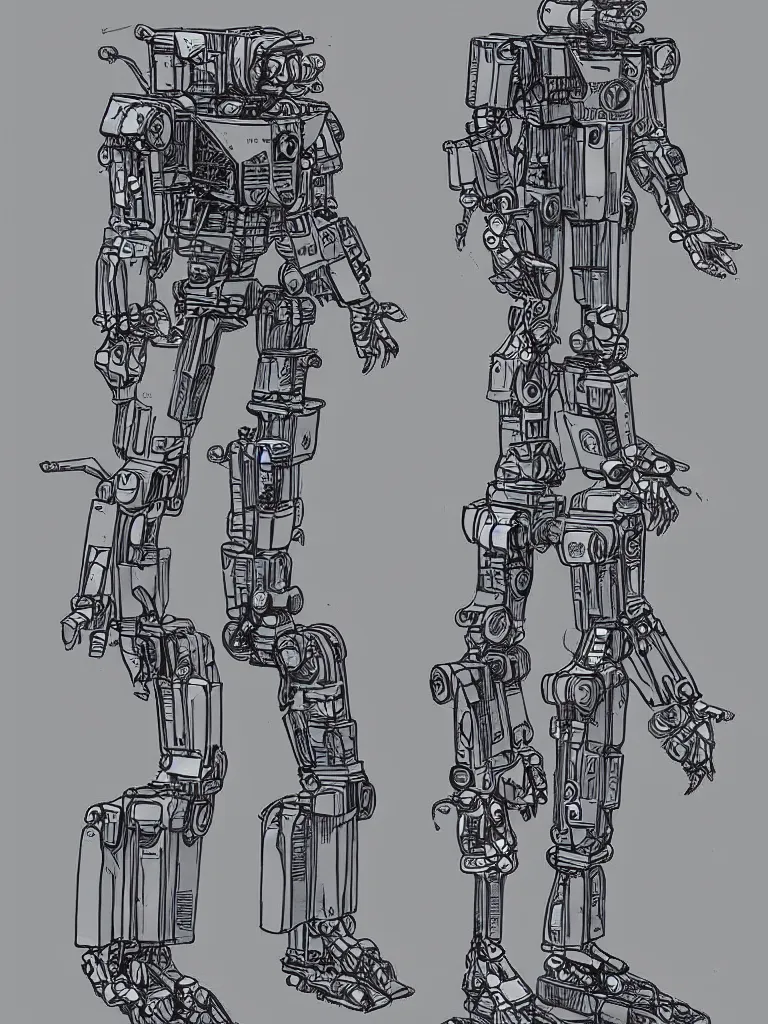 Image similar to bipedal mech inspired by a coffee maker, by jean giraud