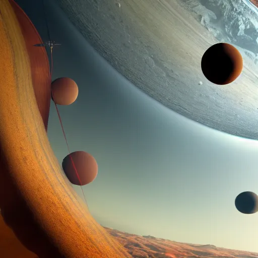 Prompt: planets orbiting a massive swiss cheese , sci-fi, cgi, octane