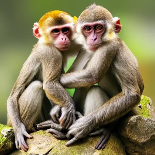 Image similar to a monkey hugging its sister, monkey, birthday, highly detailed, hyper realistic