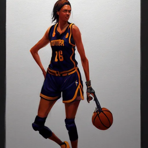 Image similar to painting of an woman basketball player, greg rutkowski, cg worker artstation