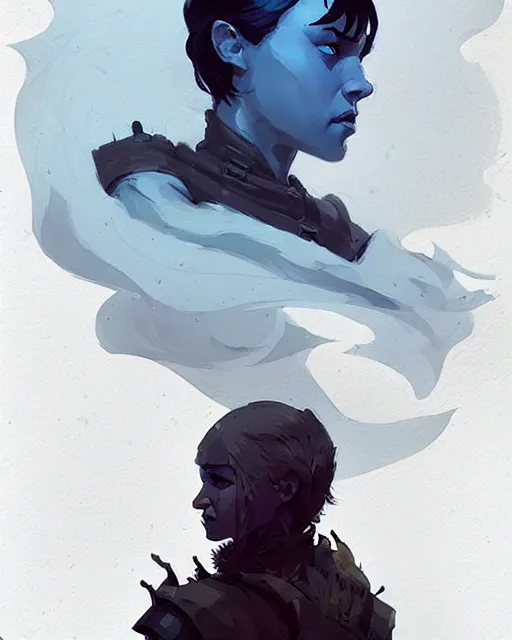 Image similar to portrait of raven lord from game of thrones by atey ghailan, by greg rutkowski, by greg tocchini, by james gilleard, by joe fenton, by kaethe butcher, dynamic lighting, gradient light blue, brown, blonde cream and white color scheme, grunge aesthetic