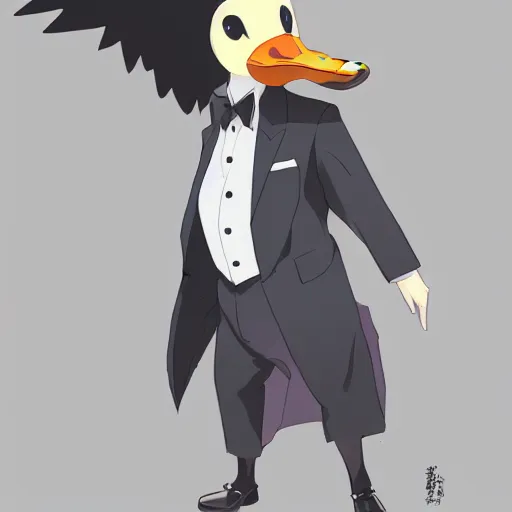 Image similar to a duck wearing a business suit, illustration concept art anime key visual trending pixiv fanbox by wlop and greg rutkowski and makoto shinkai and studio ghibli and kyoto animation symmetrical facial features