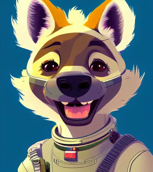Prompt: digital detailed art of furry female hyena, in style of zootopia, fursona, furry, furaffinity, deviantart, wearing astronaut outfit, in style of disney zootopia, floating in space, space background, hyena fursona, cyberpunk, female, detailed face, style of artgerm,