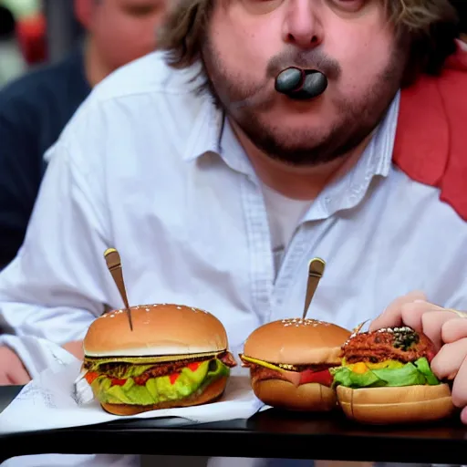 Prompt: andy milonakis eating a burger, 4 k, ultra high detail, photorealistic