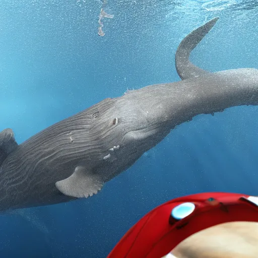 Prompt: Sperm whale and King squid fight in the deep sea, volume light, unreal engine 4,4k,