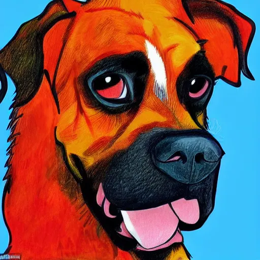 Prompt: a colorful drawing of a surprised dog