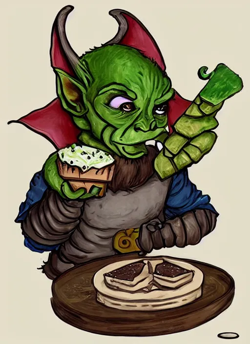 Image similar to medieval goblin eating cakes, detailed digital art, trending on Artstation