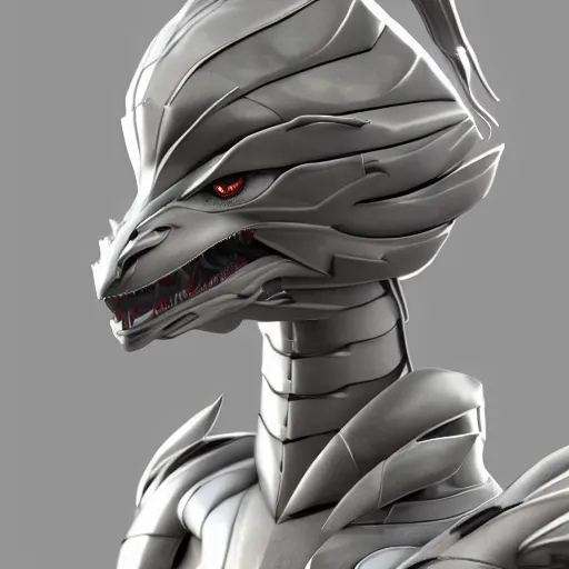 Prompt: bust of a beautiful anthropomorphic humanoid robot female dragon, with smooth and streamlined armor, standing and posing elegantly, well detailed dragon head with LED eyes and a warm maw, sharp and dangerous sleek design, two arms, two legs, long tail, beautiful digital art, artstation, DeviantArt, FurAffinity, professional, octane render, sunset lighting