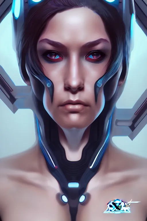 Image similar to portrait of a cyberpunk woman with biomechanichal parts by Artgerm, cyberpunk city, hyper detailled, trending on artstation