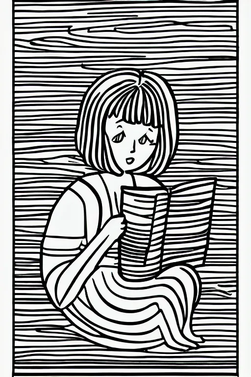 Prompt: simple outline illustration of a girl reading a book in the style of camilo huinca!!! dribbble, agent pekka