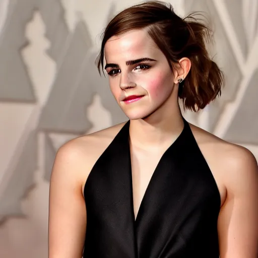 Image similar to portrait photograph of emma watson but her skin looks like avocado skin