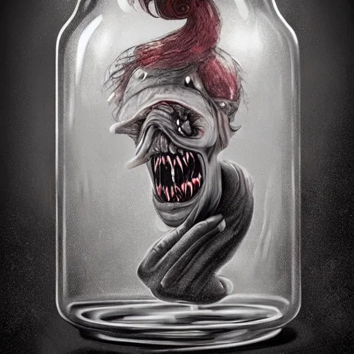 Prompt: Unspeakable horrors kept in a jar, digital art, artstation