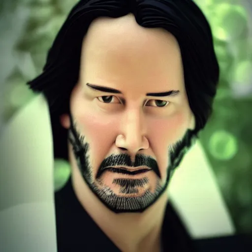 Image similar to a photo of keanu reeves sculpted out of whipped cream and cherries as eyes, 2 0 0 mm lens, shot on film, hyperrealism, bokeh