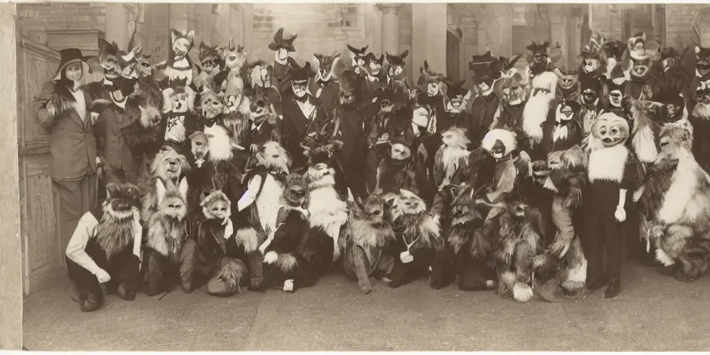 Image similar to a furry convention, 1 9 0 0 s photograph