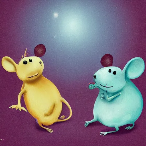 Prompt: two happy mice on a cheddar planet, highly detailed, digital art