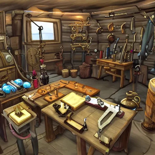 Prompt: An alchemist's workshop full of interesting gadgets n 9